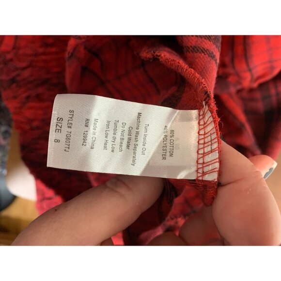 NWT Btween Boho Dress Off Shoulder Long Sleeve Plaid Retro Y2K Red Girls Sz 8 - Picture 4 of 4